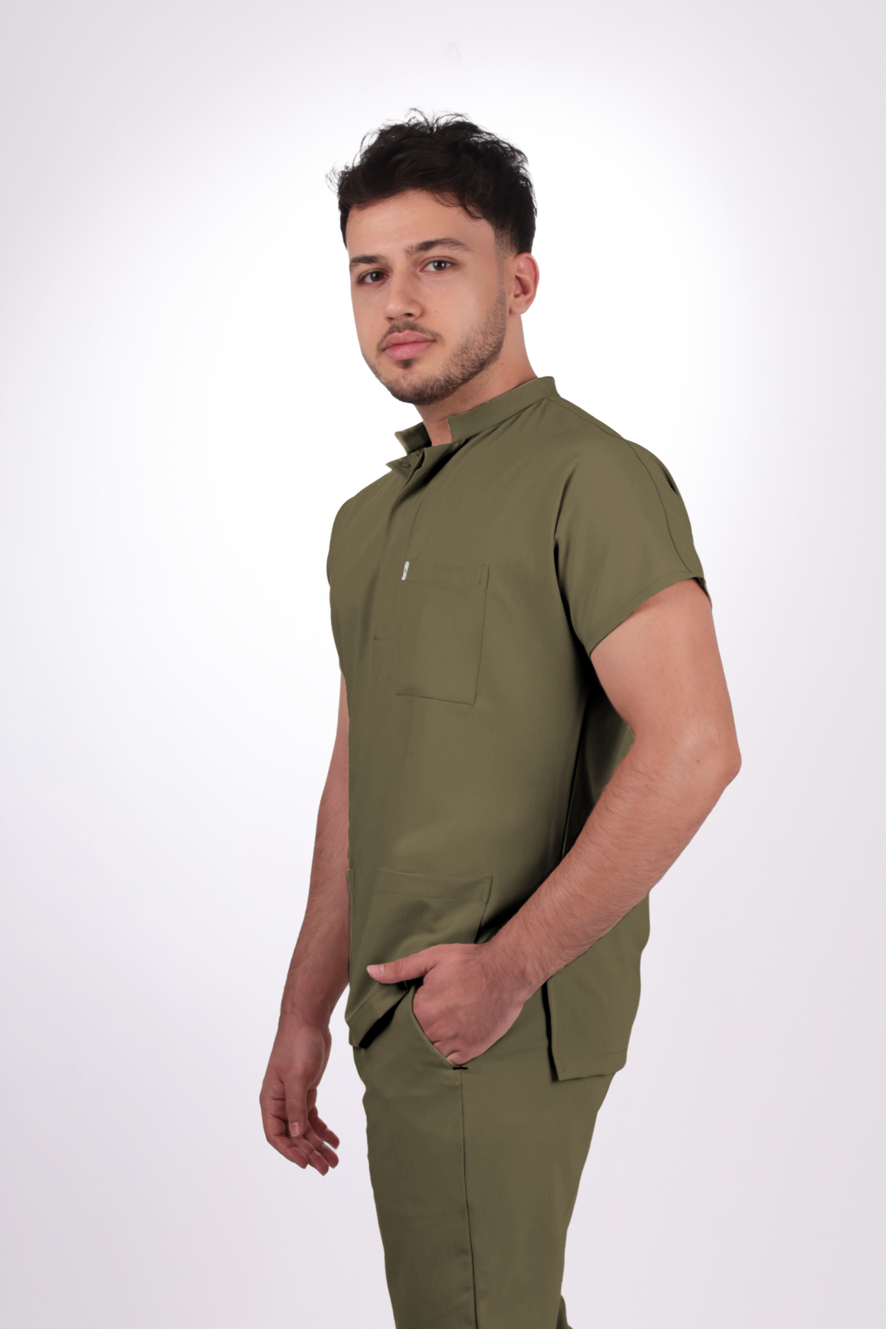 Premium Likralı Snap Seri Erkek Haki Scrubs