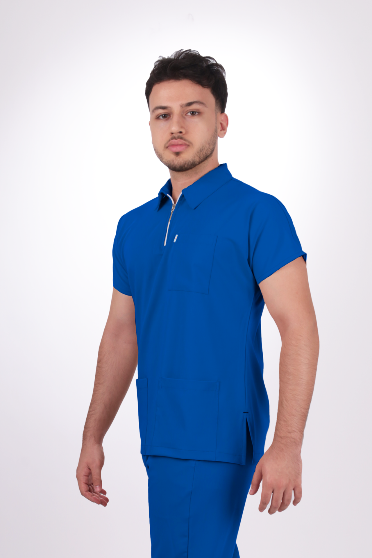 Premium Likralı Zipper Seri Erkek Saks Mavisi Üniforma Takım