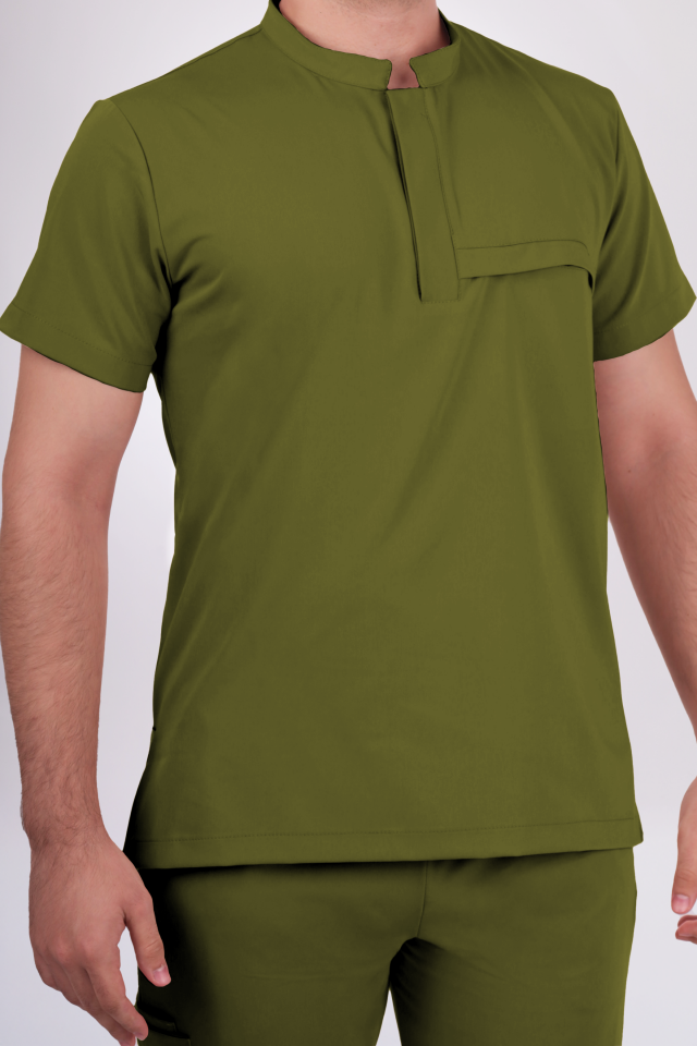 Premium Likralı Lotus Seri Erkek Yağ Yeşili Scrubs