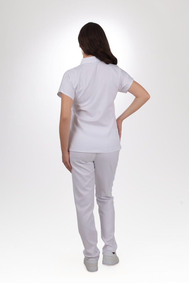 Premium Likralı Zipper Seri Kadın Beyaz Scrubs