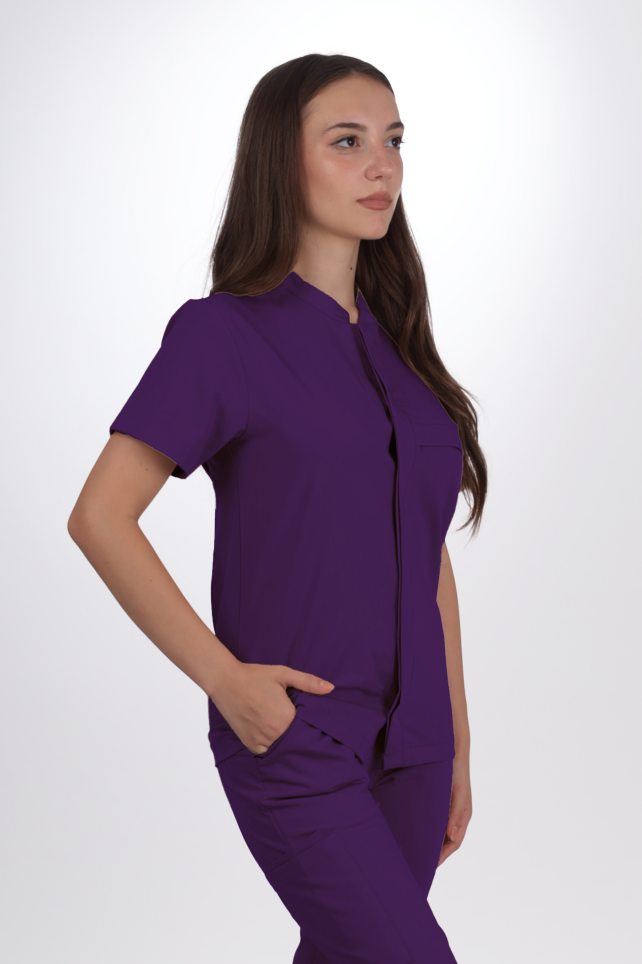 Premium Likralı SnapPrime Seri Kadın Mor Scrubs