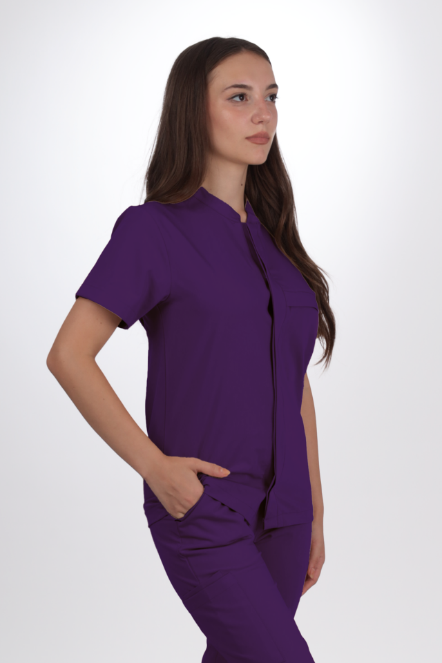 Premium Likralı SnapPrime Seri Kadın Mor Scrubs