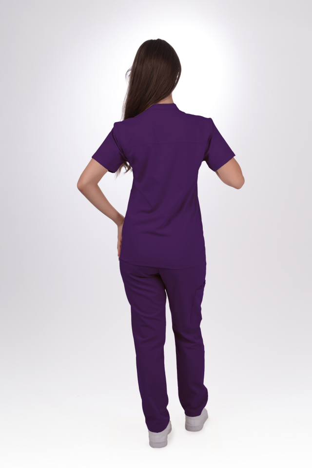 Premium Likralı SnapPrime Seri Kadın Mor Scrubs