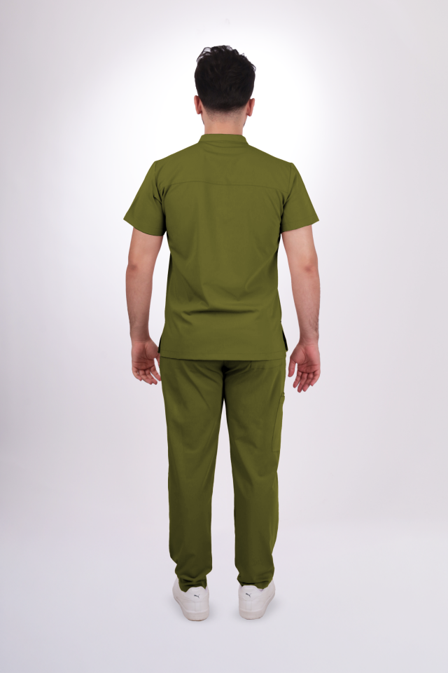 Premium Likralı Tek Cepli Çıtçıt Erkek Yağ Yeşili Scrubs