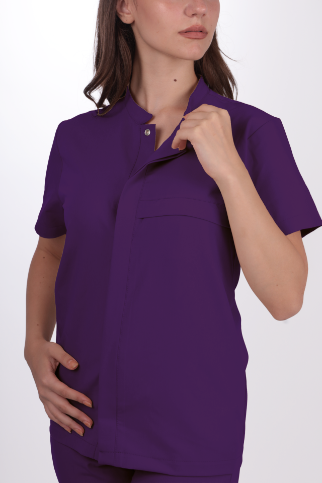 Premium Likralı SnapPrime Seri Kadın Mor Scrubs