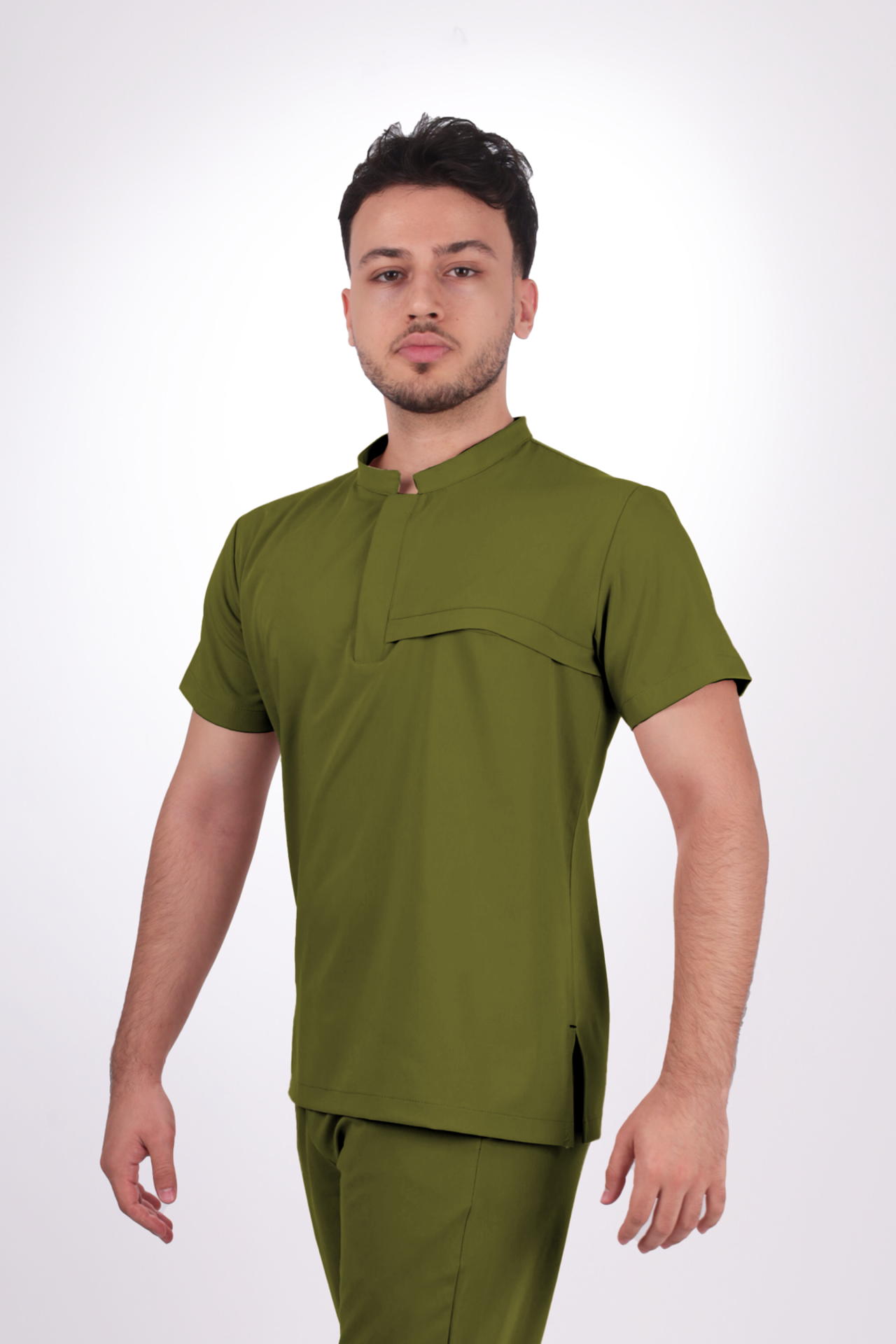 Premium Likralı Lotus Seri Erkek Yağ Yeşili Scrubs