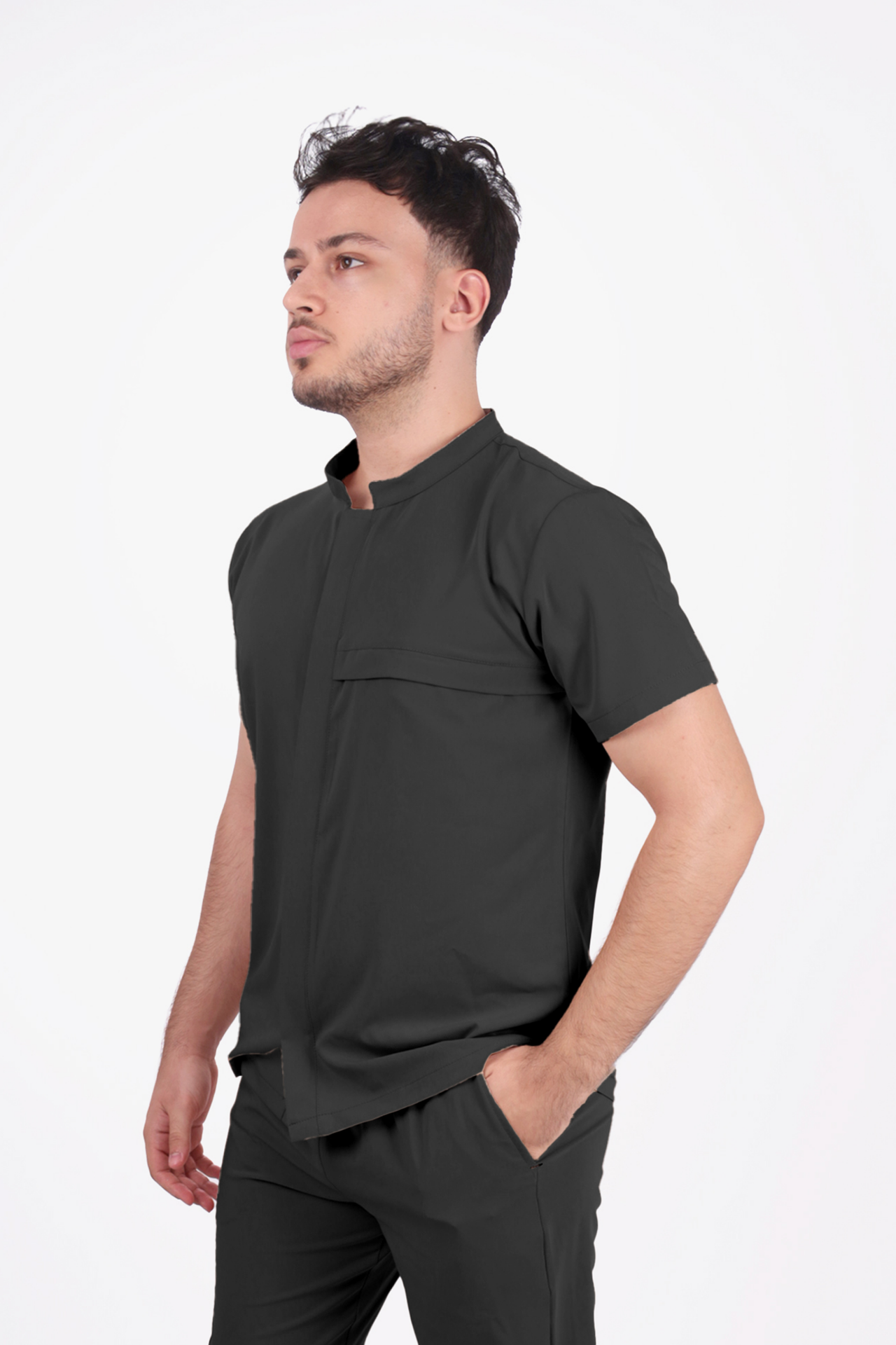 Premium Likralı Boydan Çıtçıt Seri Erkek Antrasit Gri Scrubs