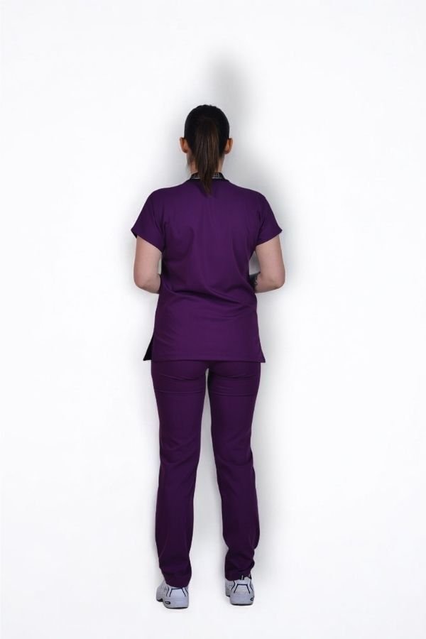 Likralı Zipper Seri Kadın Mor Scrubs
