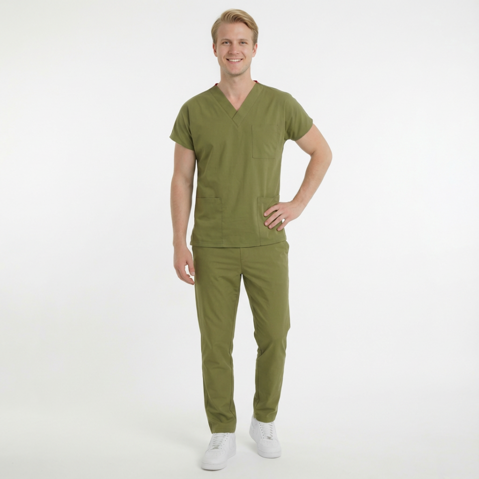 Likralı Klasik Seri Erkek Haki Scrubs