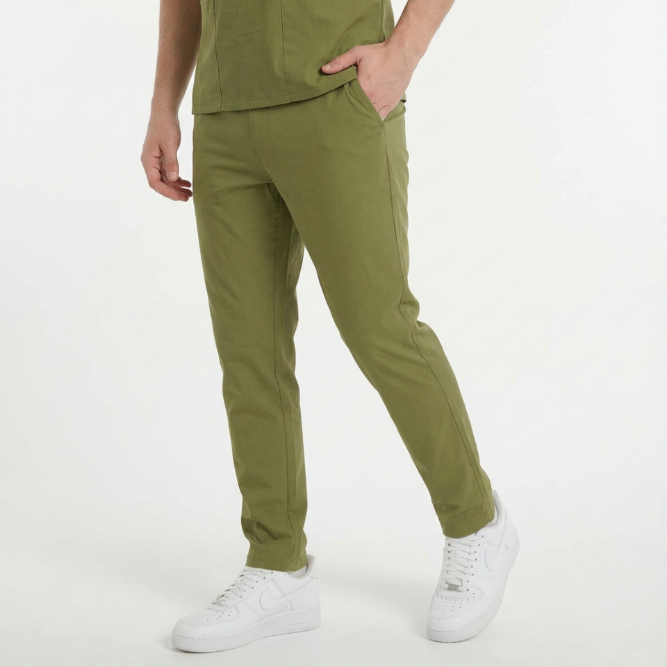 Likralı Klasik Seri Erkek Haki Scrubs