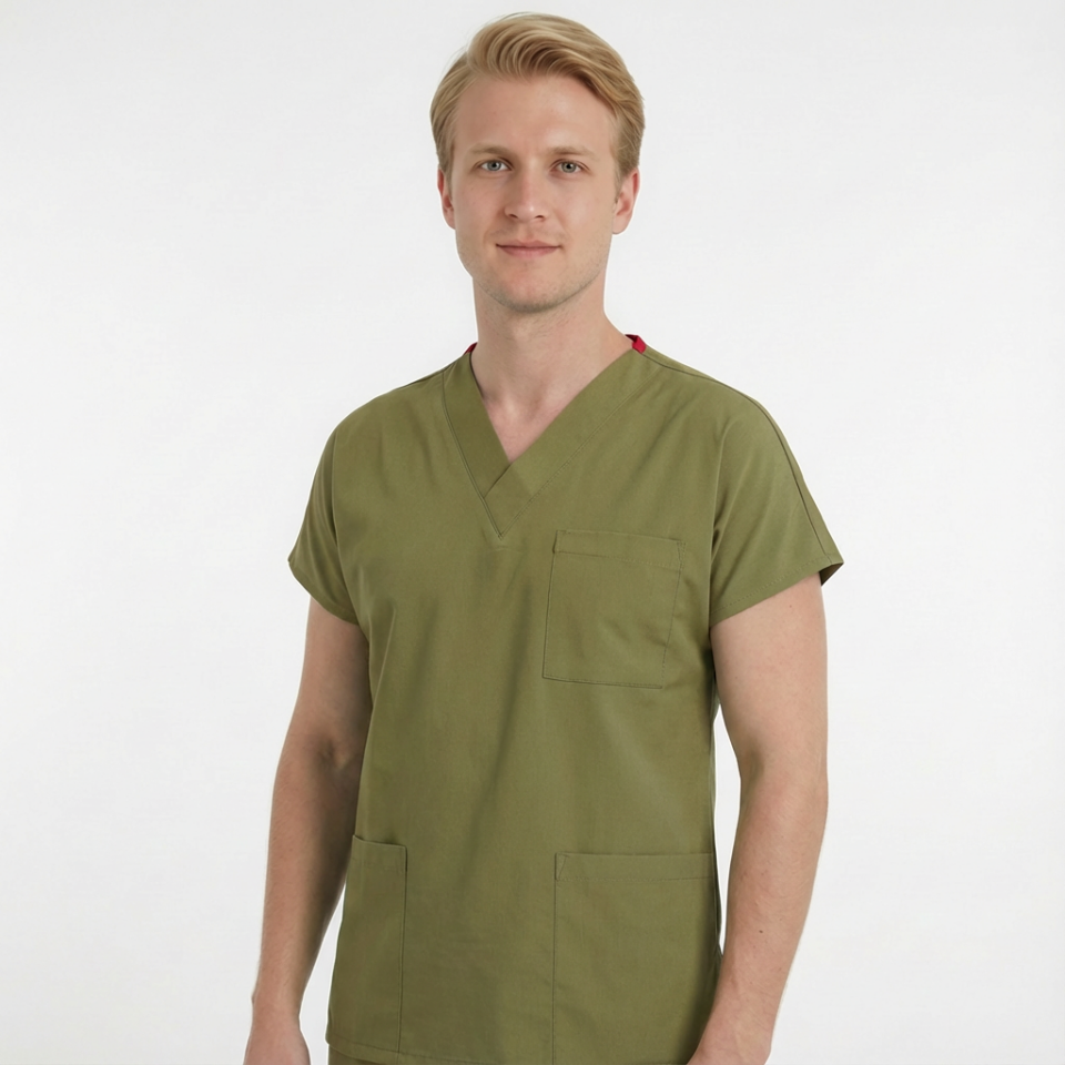 Likralı Klasik Seri Erkek Haki Scrubs