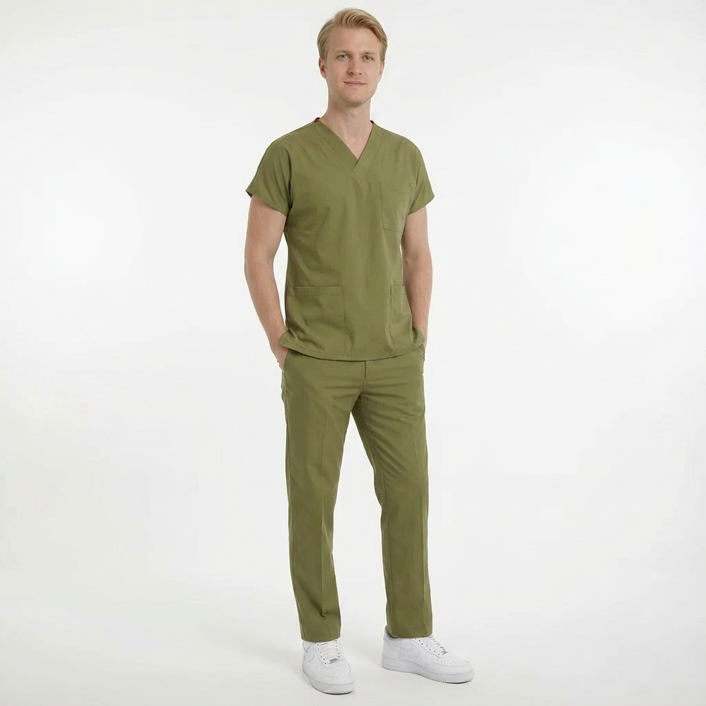 Likralı Klasik Seri Erkek Haki Scrubs