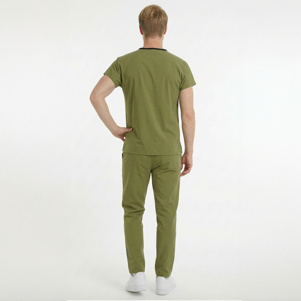 Likralı Klasik Seri Erkek Haki Scrubs