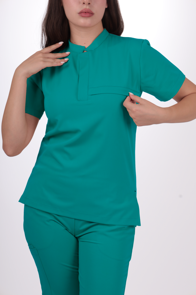 Premium Likralı Lotus Seri Kadın Cerrahi Yeşili Scrubs