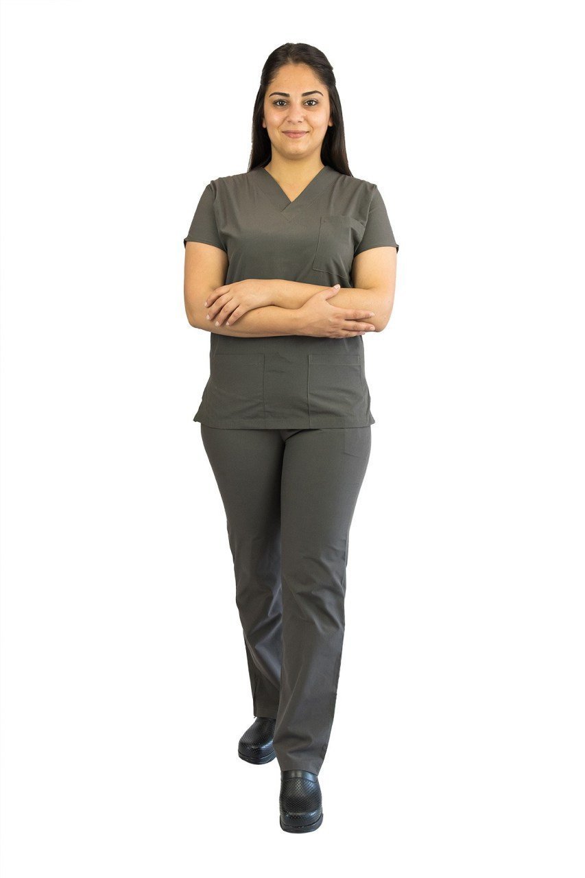 Terycoton Kadın Açık Gri Doktor Hemşire Forması XS - Hayır - İsim Yazılmasın - TEK ÜST