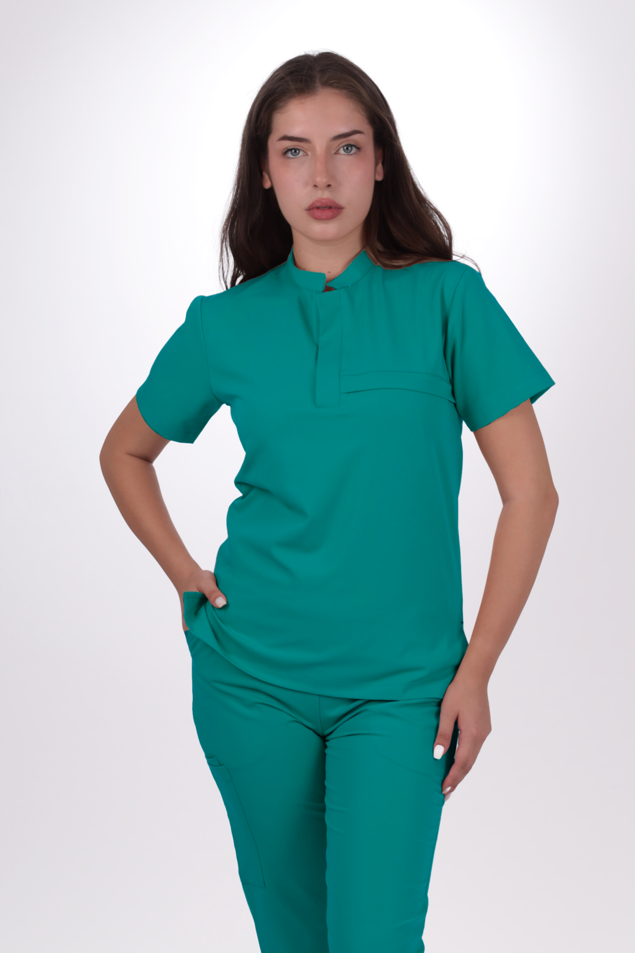 Premium Likralı Lotus Seri Kadın Cerrahi Yeşili Scrubs