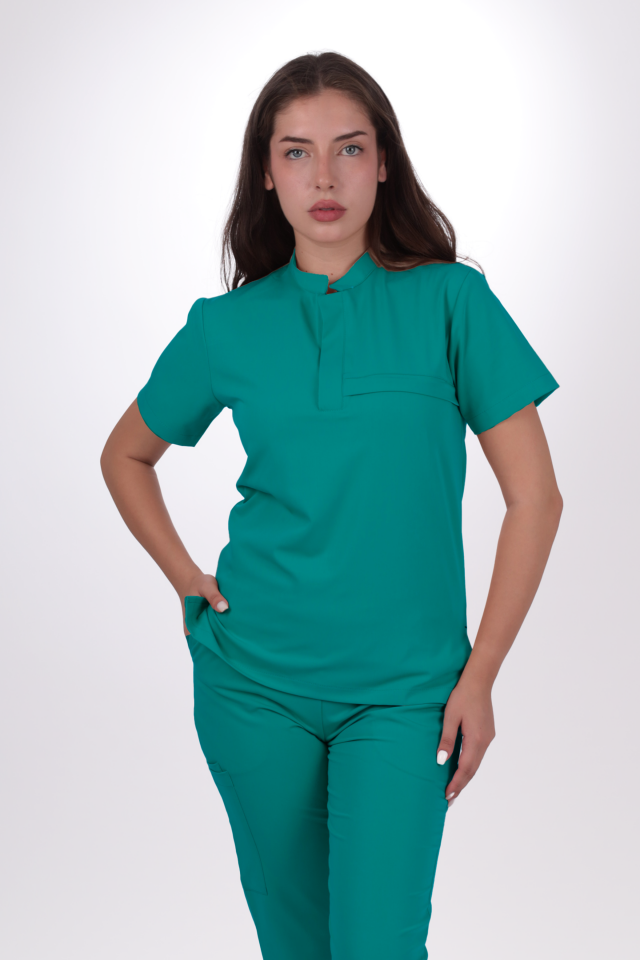 Premium Likralı Lotus Seri Kadın Cerrahi Yeşili Scrubs