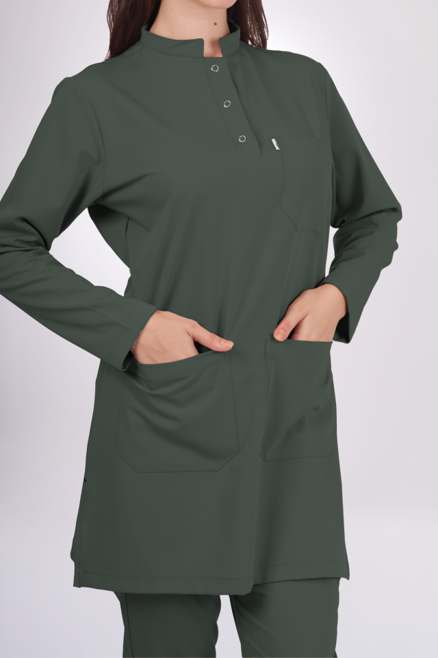 Likralı Tesettür Seri Kadın Avcı Yeşili Scrubs