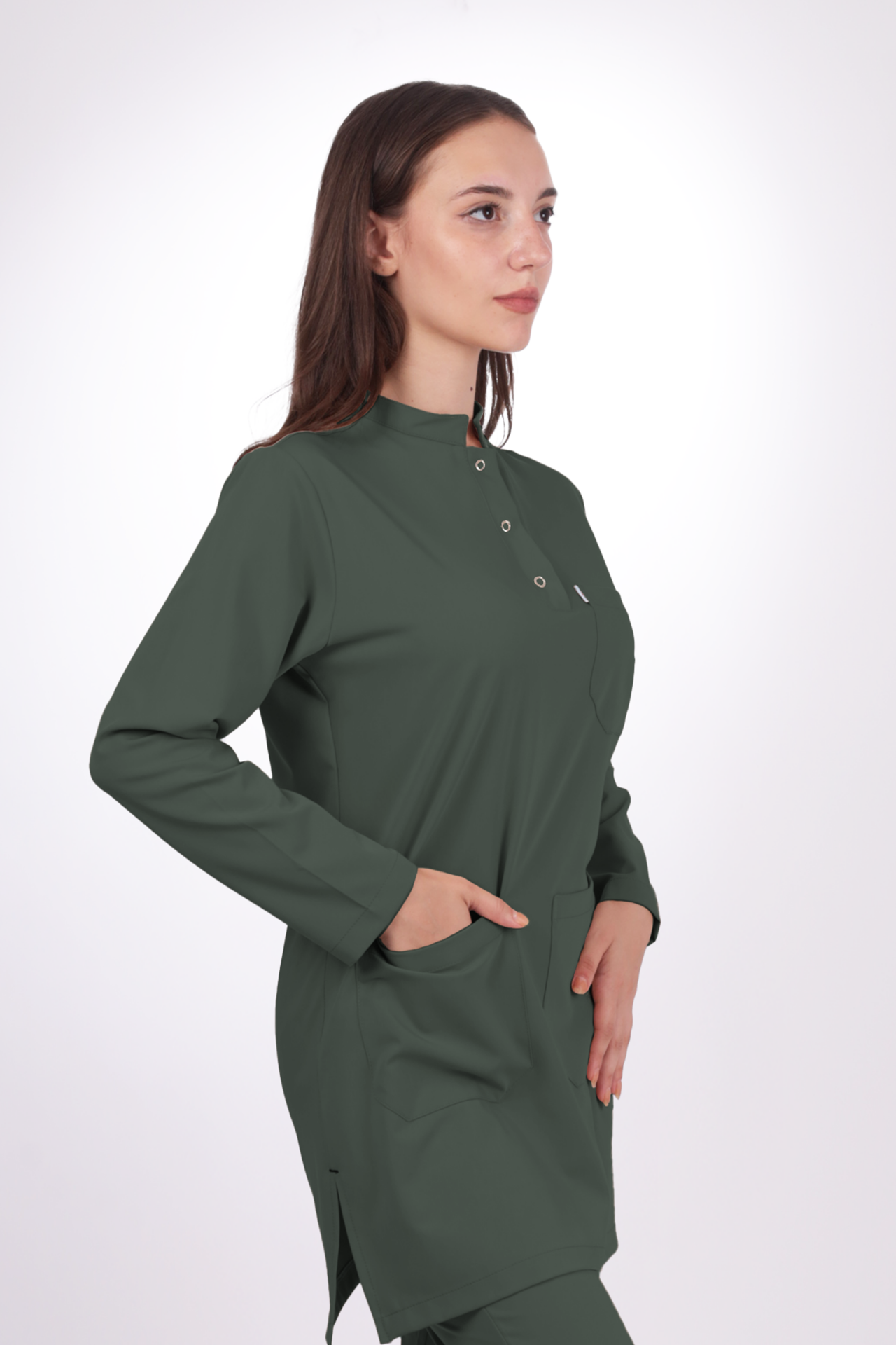 Likralı Tesettür Seri Kadın Avcı Yeşili Scrubs