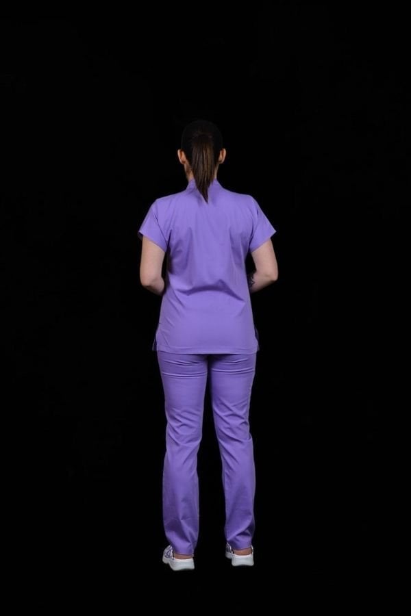 Likralı Zipper Seri Kadın Lila Scrubs