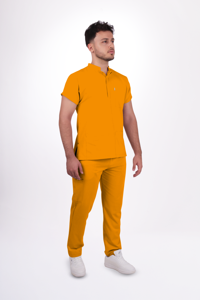 Premium Likralı Snap Seri Erkek Hardal Sarısı Üniforma Takım