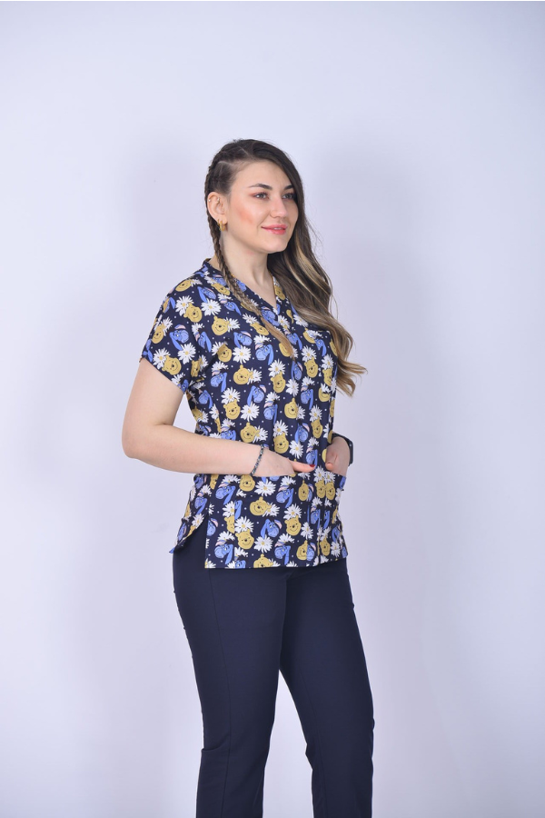 Desenli Seri Üst Ayıcık Desenli/Alt Lacivert Likralı Pantolon