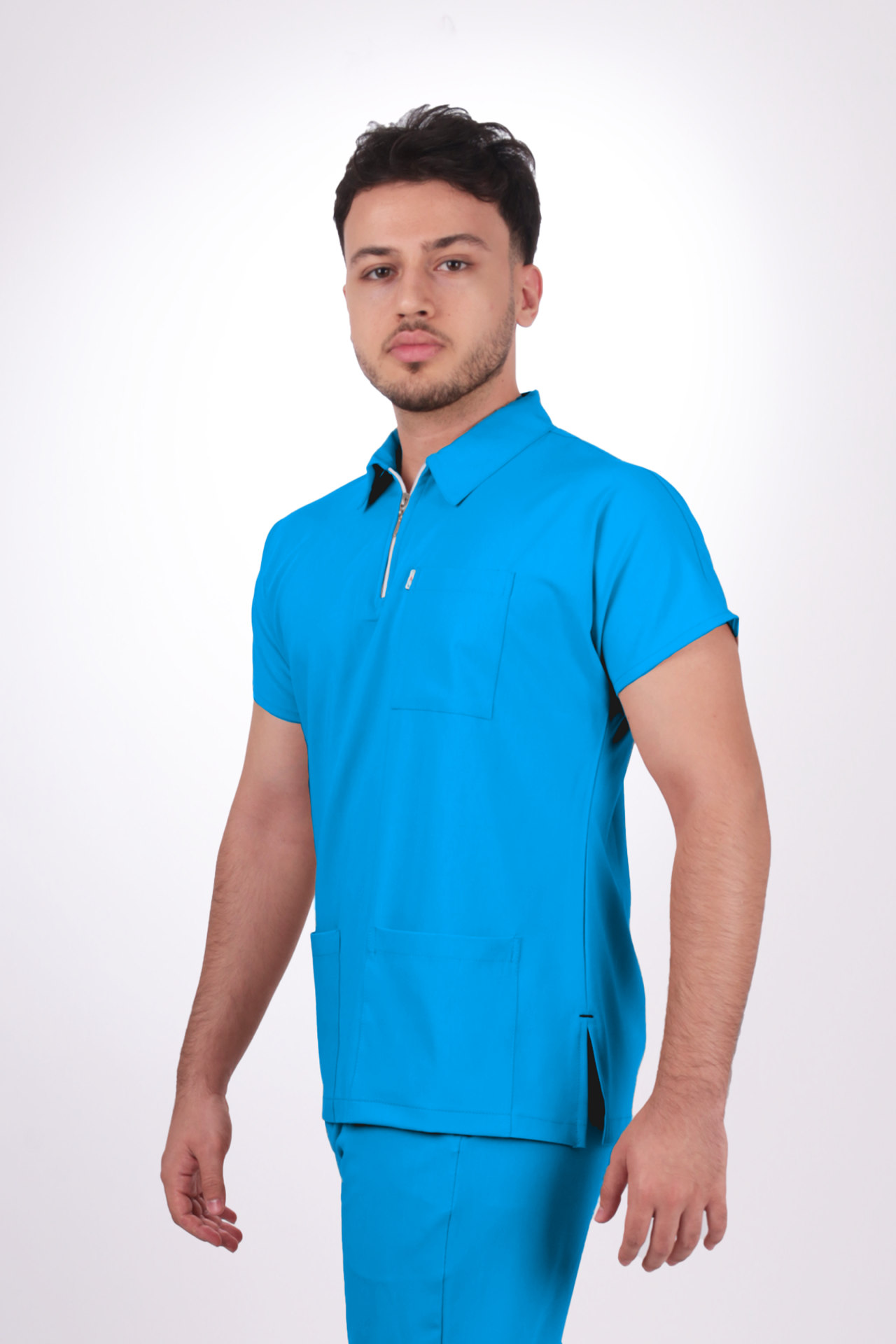 Premium Likralı Zipper Seri Erkek Turkuaz Üniforma Takım