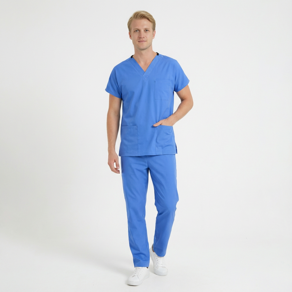 Likralı Klasik Seri Erkek Tek Üst Gök Mavisi