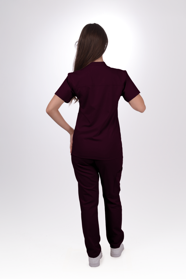 Premium Likralı SnapPrime Seri Kadın Mürdüm Scrubs