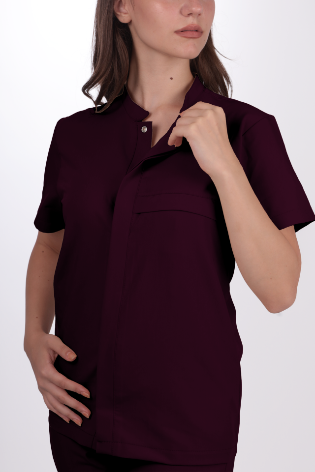 Premium Likralı SnapPrime Seri Kadın Mürdüm Scrubs