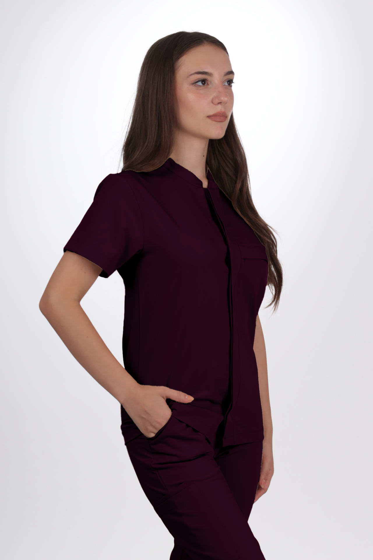 Premium Likralı SnapPrime Seri Kadın Mürdüm Scrubs