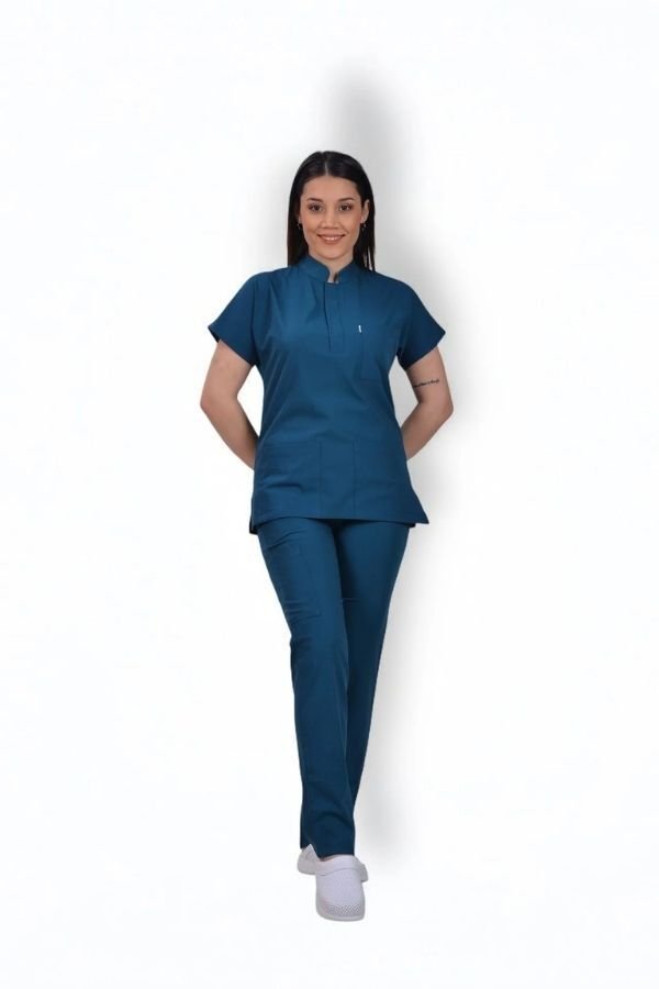 Premium Likralı Klasik Seri Kadın Marine Petrol Scrubs