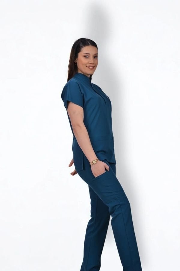 Premium Likralı Klasik Seri Kadın Marine Petrol Scrubs