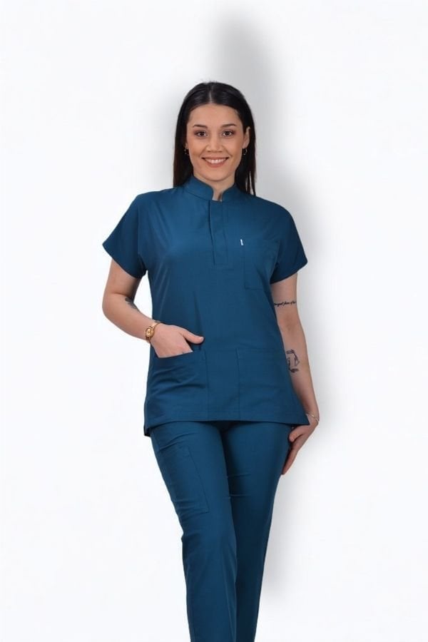Premium Likralı Klasik Seri Kadın Marine Petrol Scrubs