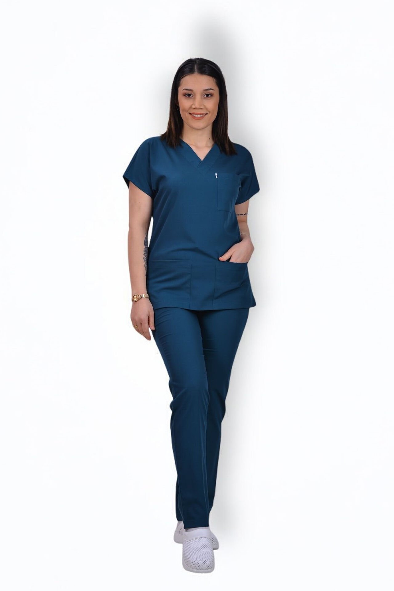 Premium Likralı Klasik Seri Kadın Marine Petrol Scrubs