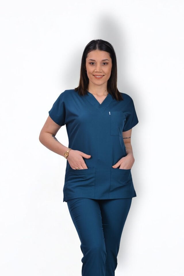 Premium Likralı Klasik Seri Kadın Marine Petrol Scrubs
