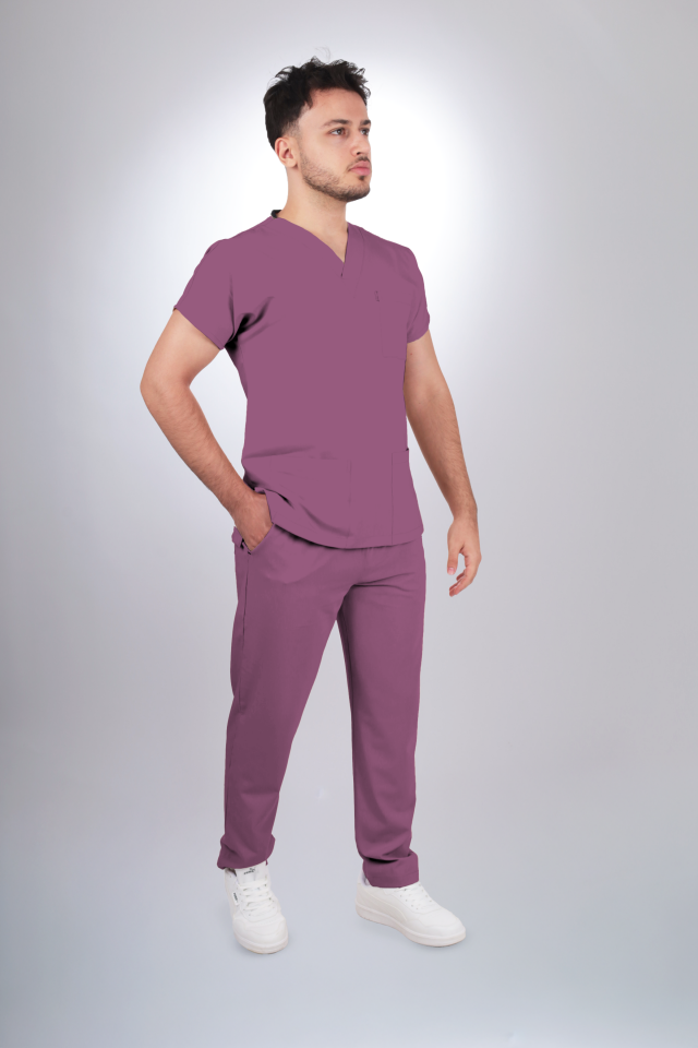 Premium Likralı Klasik Seri Açık Erkek Mürdüm Scrubs