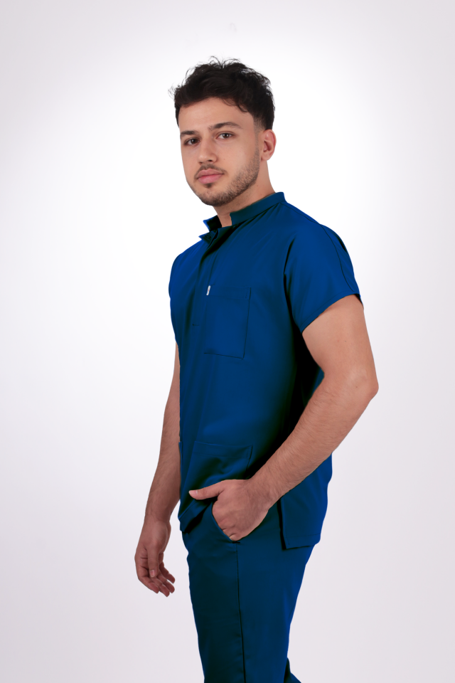 Premium Likralı Snap Seri Erkek Havacı Mavi Üniforma Takım