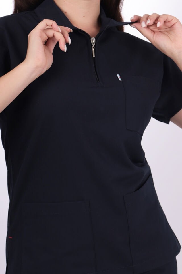 Premium Likralı Zipper Seri Kadın Siyah Üniforma Takım
