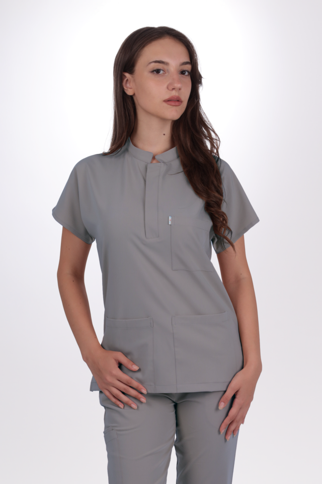 Premium Likralı Snap Seri Kadın Duman Gri Scrubs