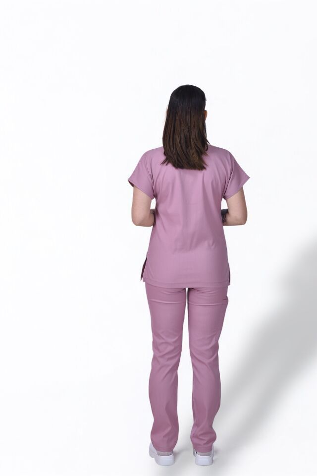 Likralı Zipper Seri Kadın Aqua Pembe Scrubs