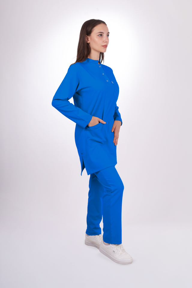 Likralı Tesettür Seri Kadın Gök Mavisi Scrubs