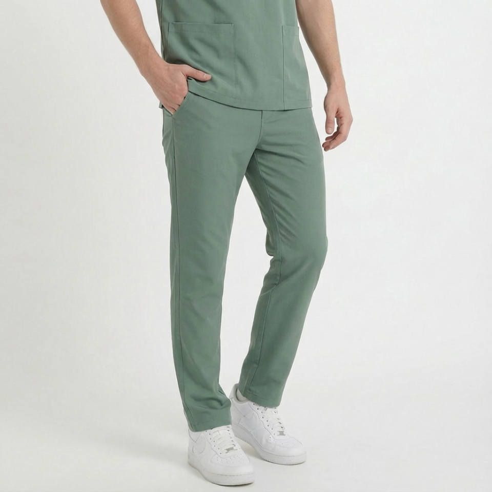 Likralı Klasik Seri Erkek Küf Yeşili Scrubs