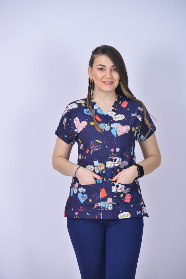 Desenli Seri Üst Lacivert Ambulans/Alt İndigo Lacivert Premium Likralı