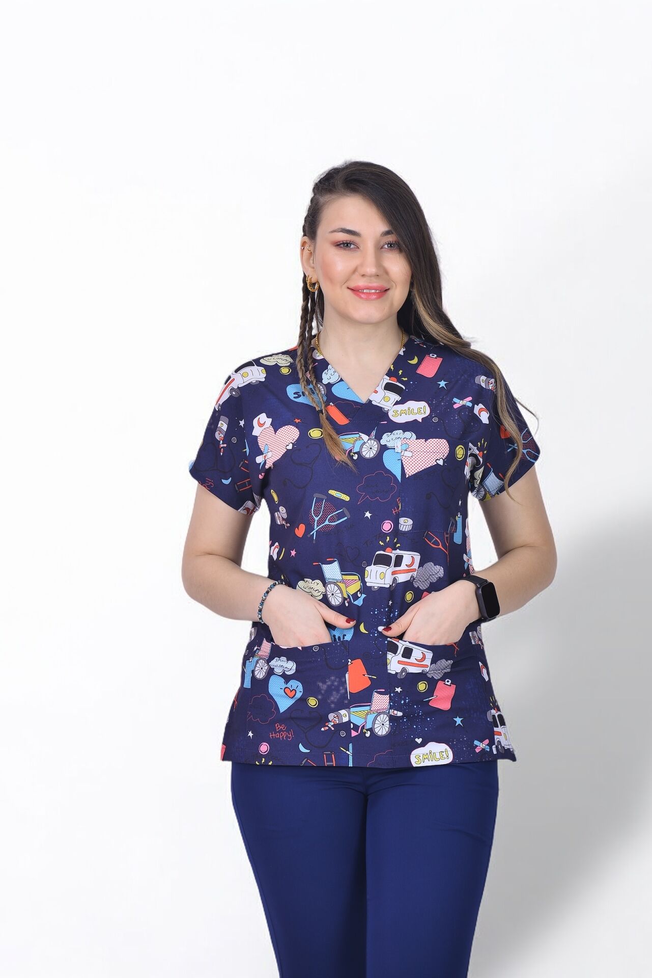 Desenli Seri Üst Lacivert Ambulans/Alt İndigo Lacivert Premium Likralı