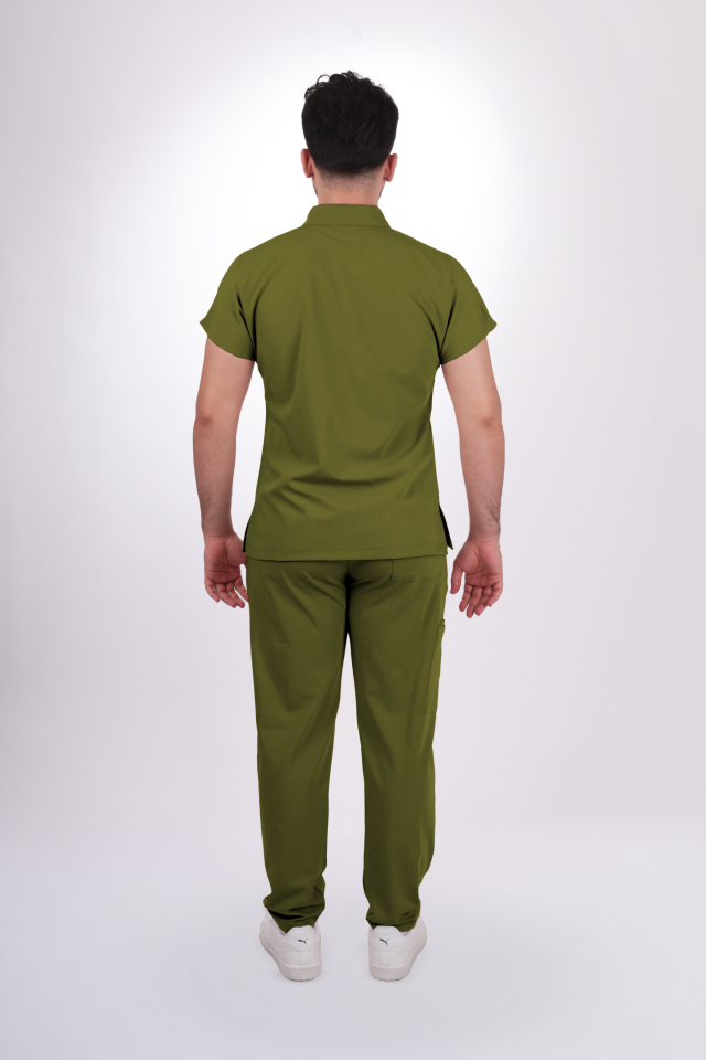 Premium Likralı Zipper Seri Erkek Yağ Yeşili Üniforma Takım