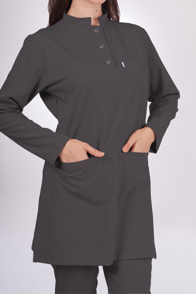 Likralı Tesettür Seri Kadın Antrasit Gri Scrubs