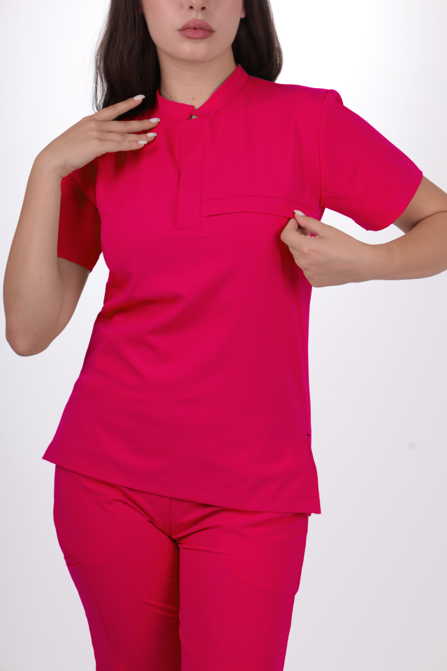 Premium Likralı Lotus Seri Kadın Fuşya Scrubs