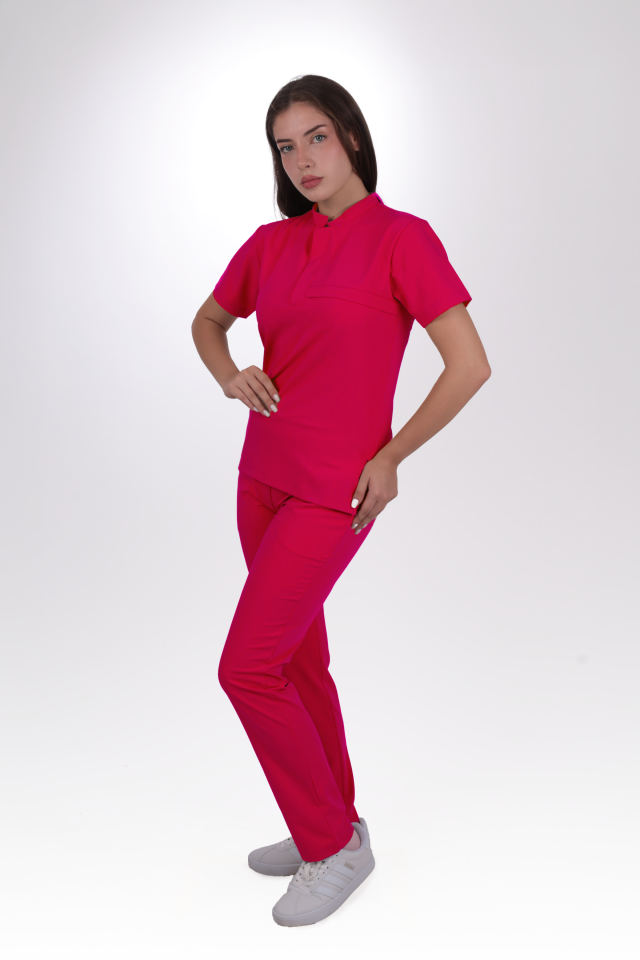 Premium Likralı Lotus Seri Kadın Fuşya Scrubs