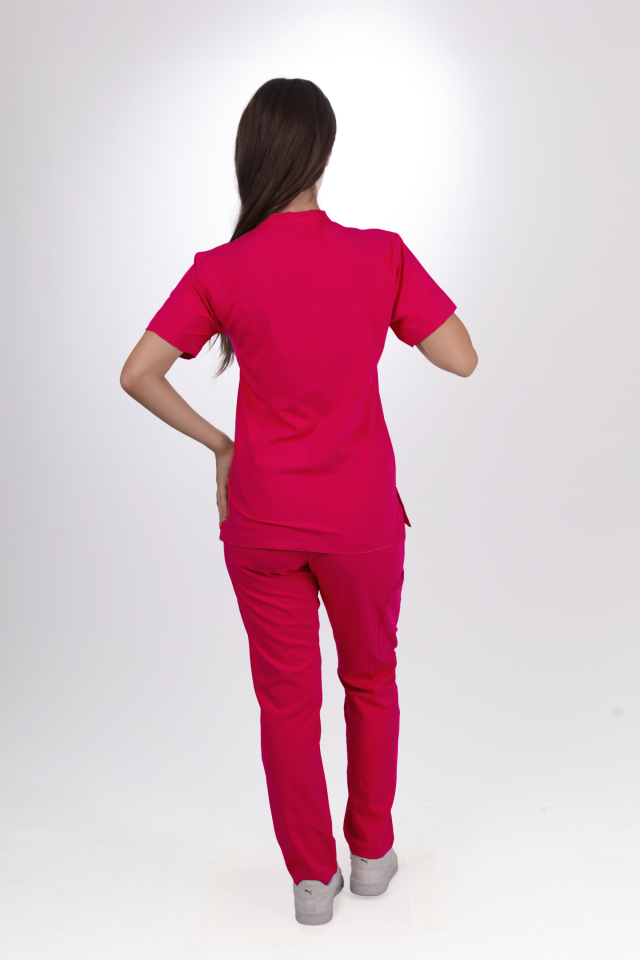Premium Likralı Lotus Seri Kadın Fuşya Scrubs
